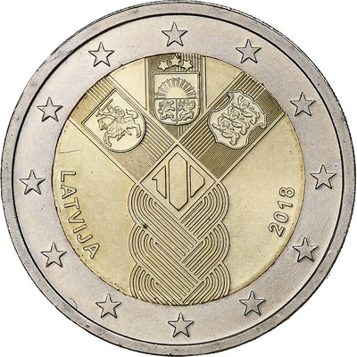 Łotwa, 
            
               2 Euro, 
            
               100th Anniversary of the Baltic States