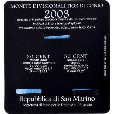 San Marino, 
            
               20c. + 50c., 
            
               Coin card.FDC