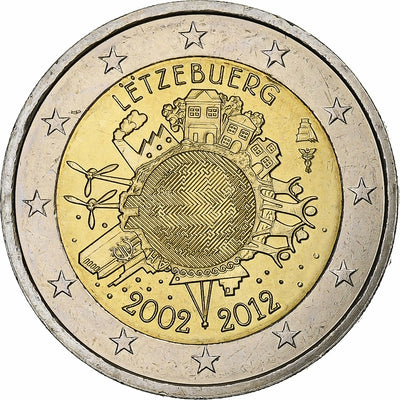 Luksemburg, 
            
               2 Euro, 
            
               10 Years of Euros Cash