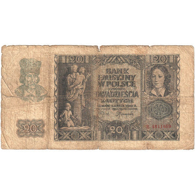 Polska, 
            
               20 Zlotych, 
            
               1940